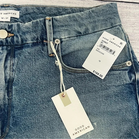 Good American Good Classic Distressed Straight Leg High Rise Jeans Size 12/31 - Picture 8 of 13